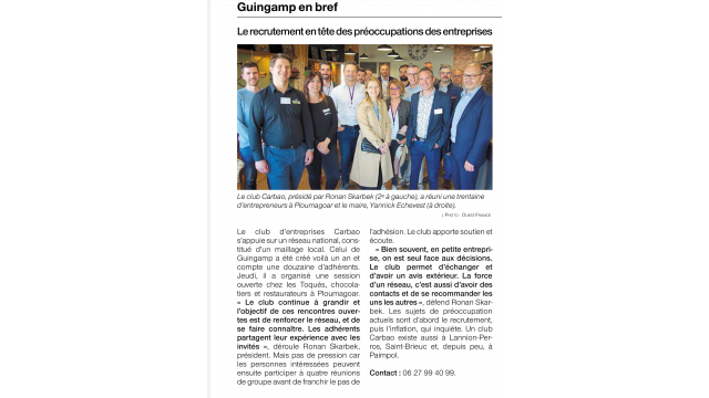 Article Ouest France - Soirée rencontre de chef d'entreprises